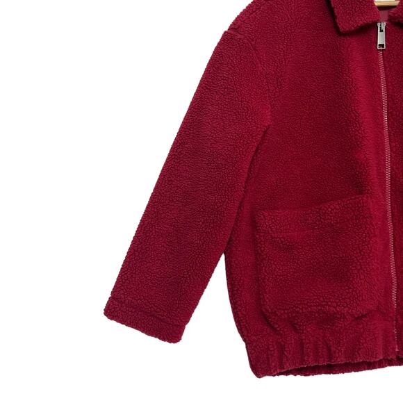 American Eagle Sherpa Jacket Sz M Red Full Zip Lined Collard Pockets Winter - Picture 5 of 8